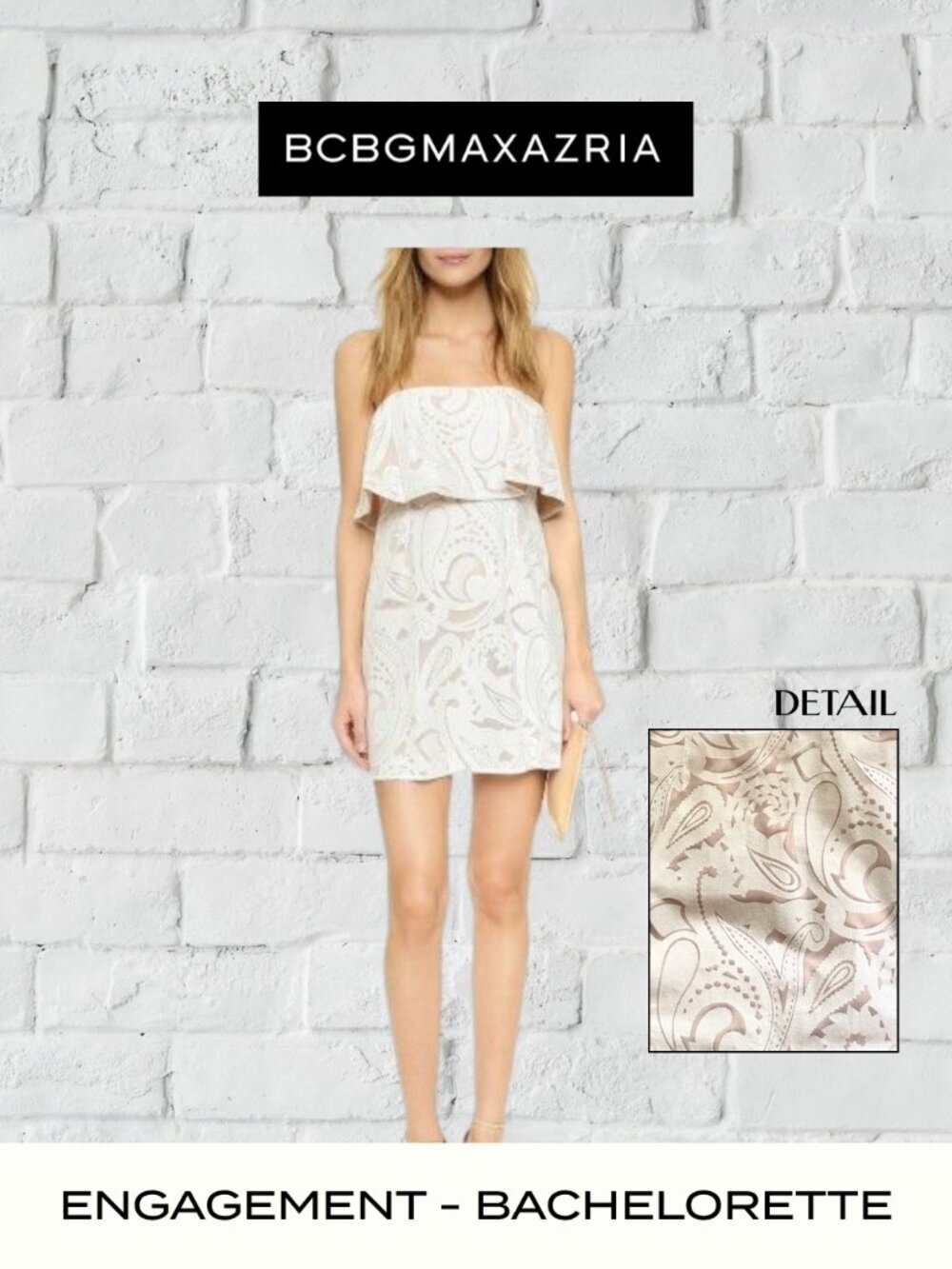 BCBG MAXAZRIA Strapless Paisley Lace Overlay Mini Dress | Cream & Taupe | 8 NWT